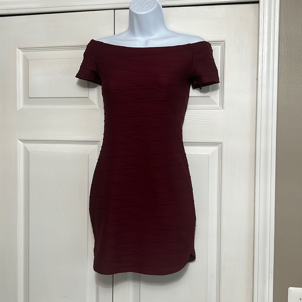 WINDSOR burgundy off the shoulder dress